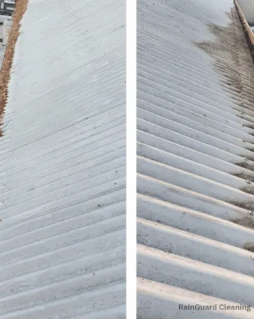 A cleared gutter along a metal shed, free of debris and fully cleared for smooth water flow in Hendersonville, TN.