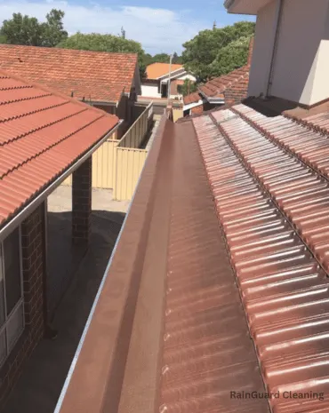 project photo of a polished and cleaned downspout, along with a freshly cleaned side gutter in Nashville, TN.