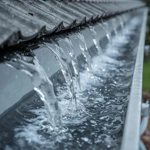 Gutter cleaning nashville tn, Rainwater Flowing Freely_ An image showing clean gutters with water flowing freely, highlighting the functionality of a well-maintained gutter system.